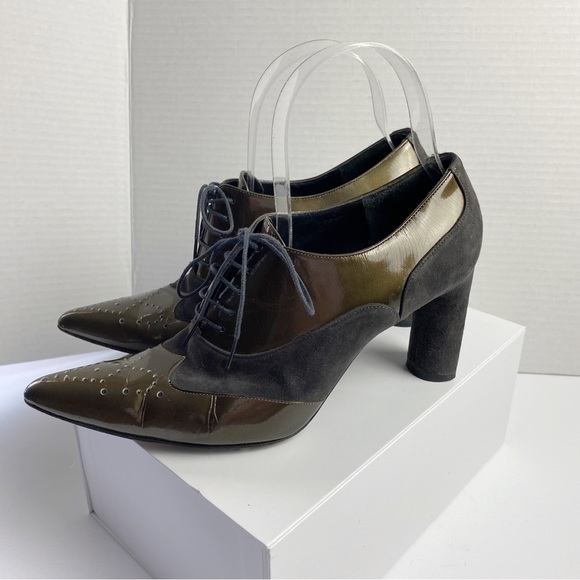 Richard Tyler Retro Lace-Up Oxford Heel Bootie Shoes - Picture 4 of 8